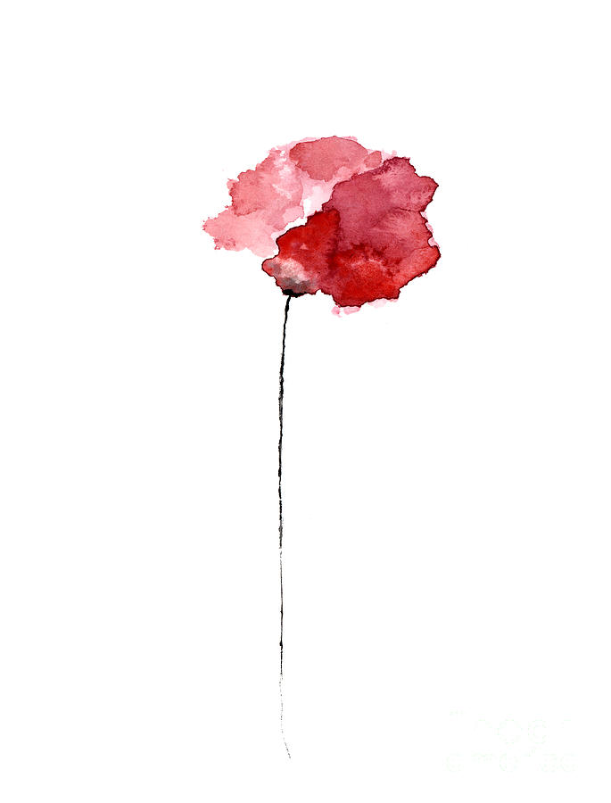 Red Poppy Watercolor Minimalist Painting Painting by Joanna Szmerdt