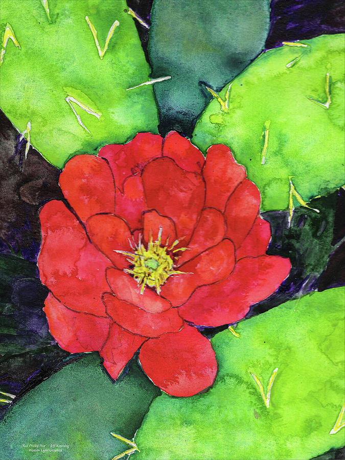 Red Prickly Pear Painting by Jeff Kastning