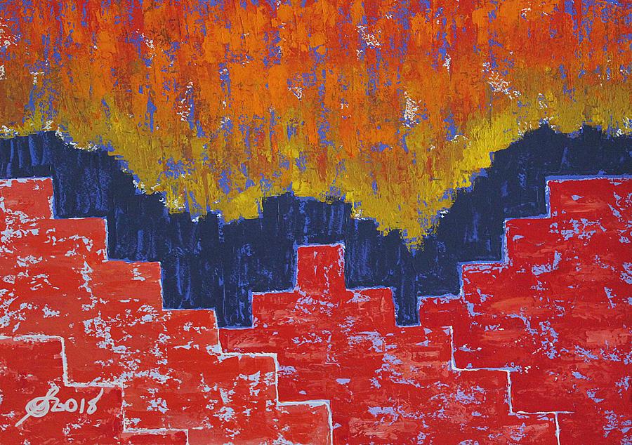 Mountain Painting - Red Pueblo original painting by Sol Luckman