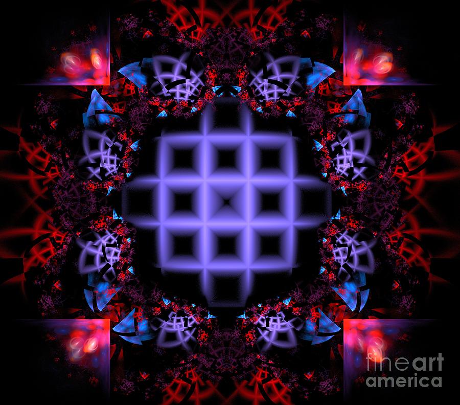 Abstract Digital Art - Red Purple Grid by Kim Sy Ok