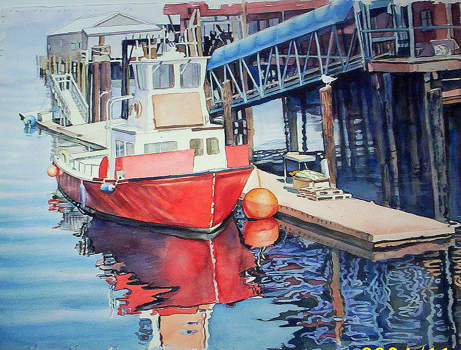 Red Red Boat Orange Buoy Painting by June Conte Pryor - Fine Art America