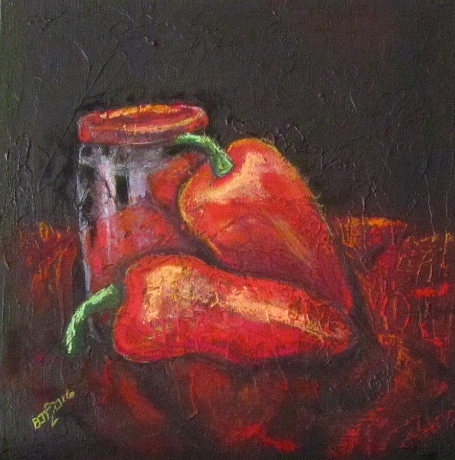 Red Red Red Jalapenos  Painting by Barbara OToole