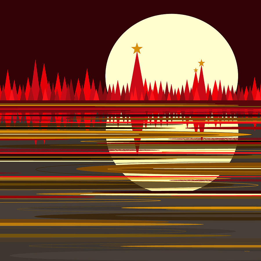 Red Reflections - Square Digital Art by Val Arie Red Reflections - Square Digital Art by Val Arie