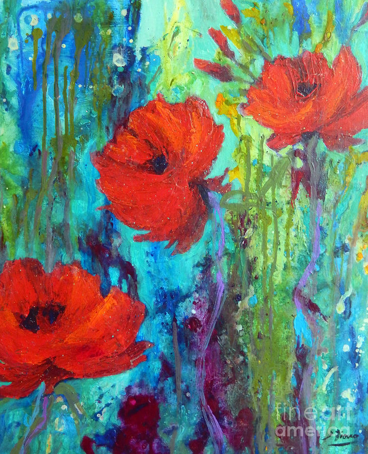 Nature Painting - Red Rendezvous by Sharon Nelson-Bianco