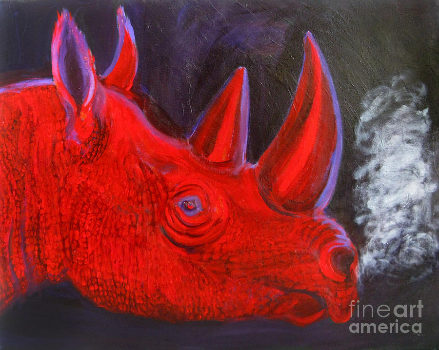 Red Rhino Painting by Lynda Mason