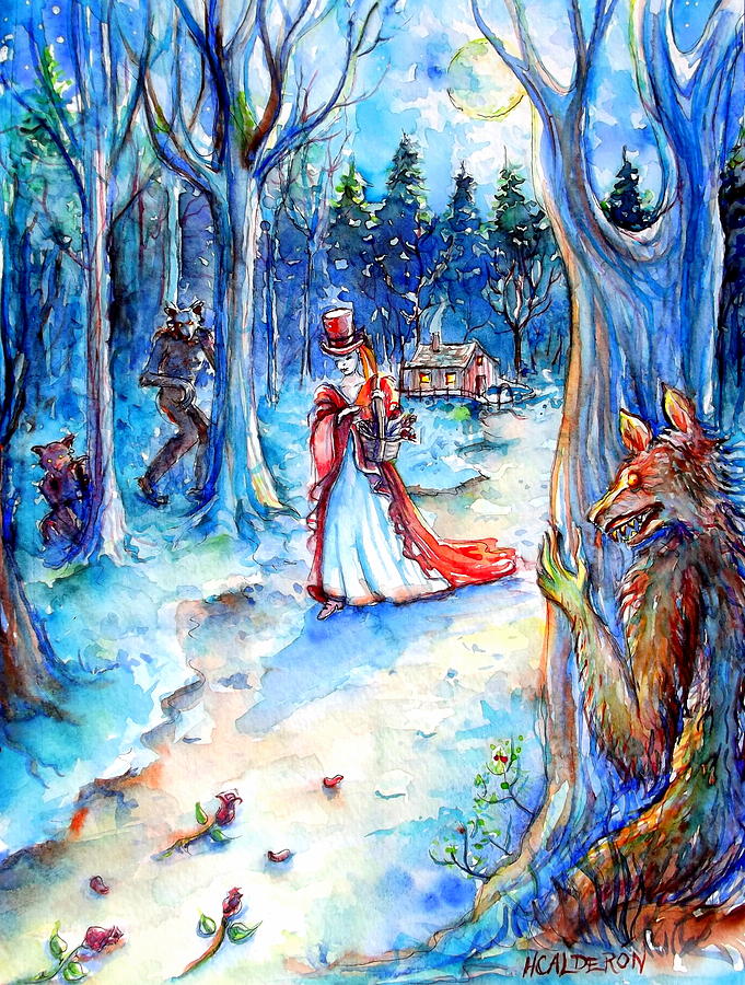 Red Riding Hood and Werewolves Painting by Heather Calderon