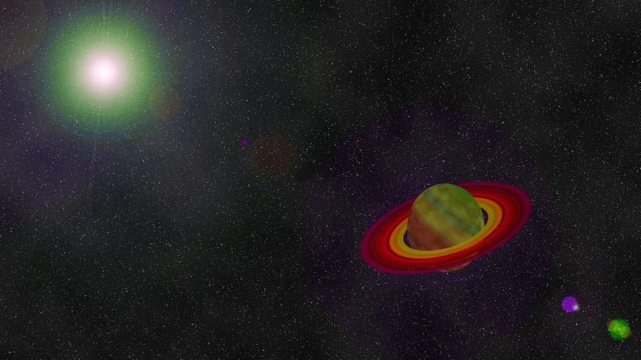 Interstellar Digital Art - Red Rings and Planet by Cathy Harper