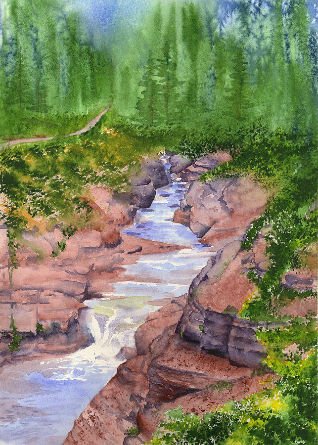 Red Rock Canyon - Waterton Painting by Marsha Karle