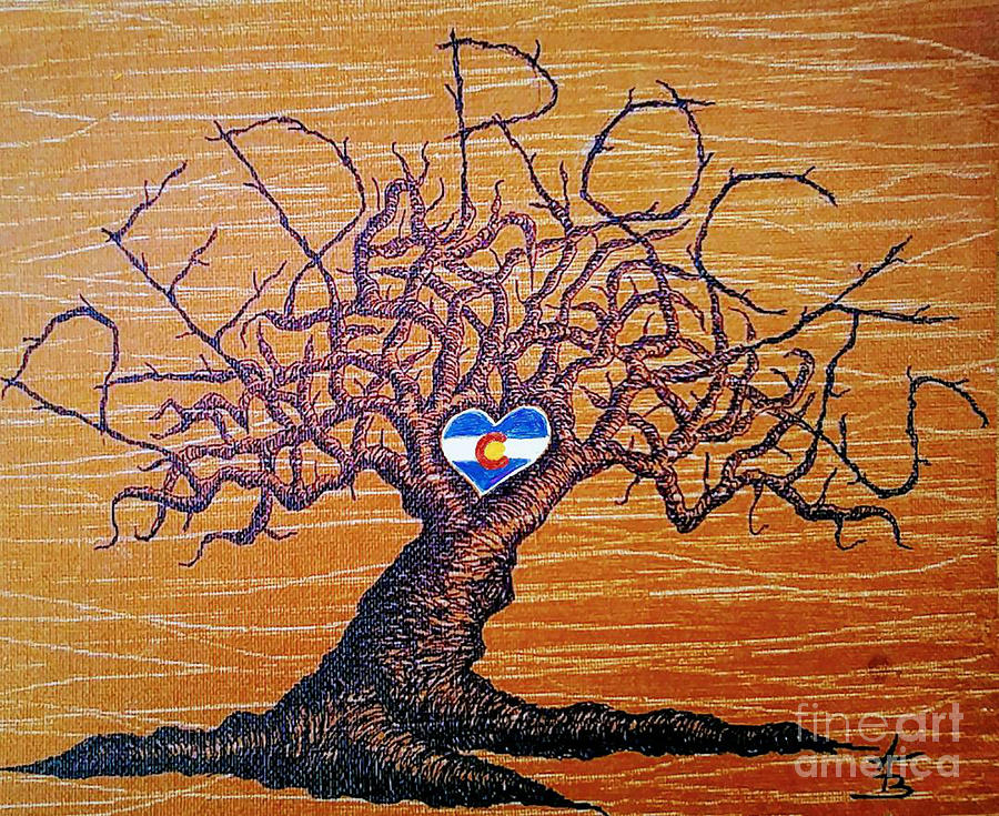 Red Rock Colorado Love Tree Drawing by Aaron Bombalicki