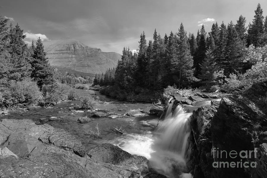 Glacier National Park Photograph - Red Rock Falls BW by Adam Jewell