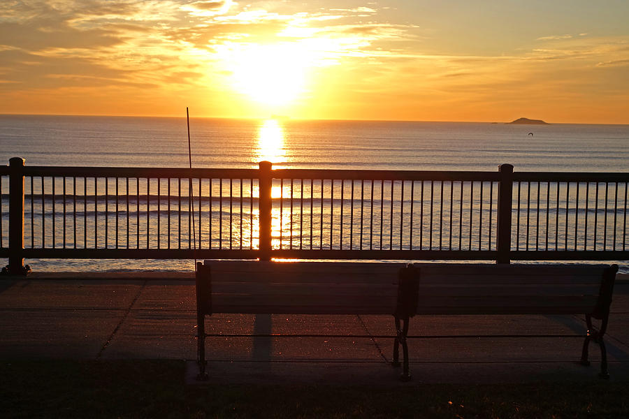 Red Rock park Bench at Sunrise Lynn Shore Drive Photograph by Toby McGuire