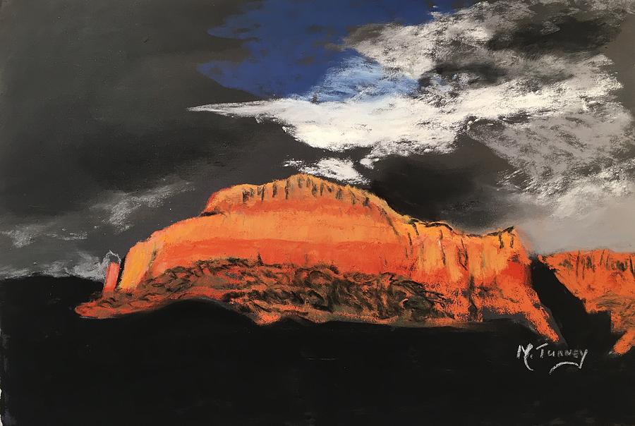Red Rocks Grey Sky Pastel by Michele Turney