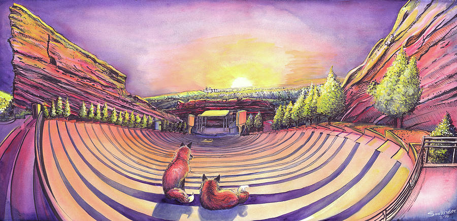 Fox Painting - Foxes at Red Rocks Sunrise by David Sockrider
