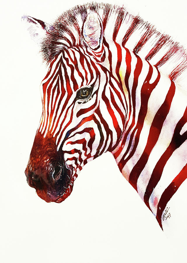 Red Rodney Zebra Painting by Arti Chauhan