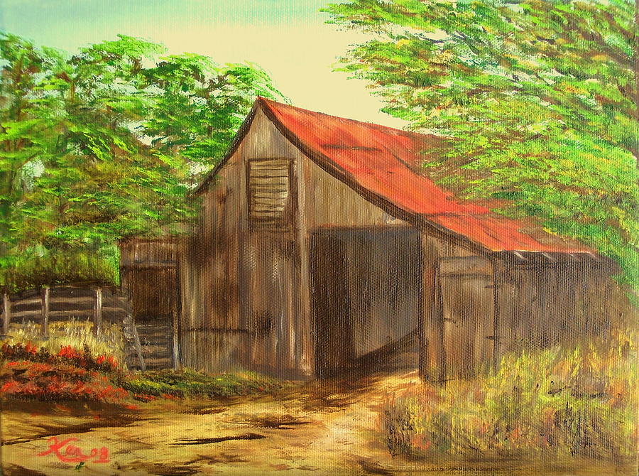 Tree Painting - Red Roof Barn by Kenneth LePoidevin Tree Painting - Red Roof Barn by Kenneth LePoidevin
