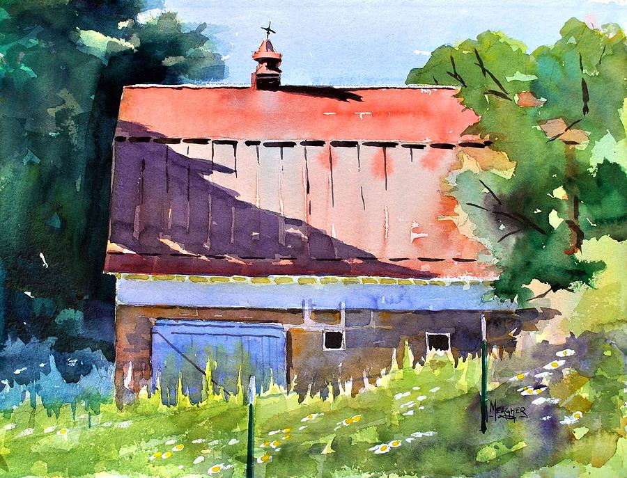 Barn Painting - Red Roof Shadow by Spencer Meagher
