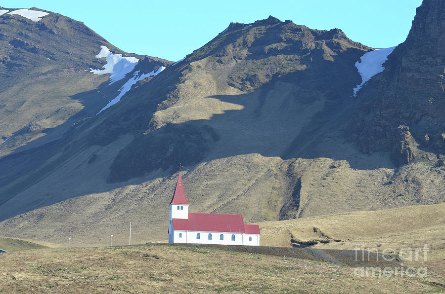 Red Roofed Church in the village of Vik Iceland Photograph by DejaVu Designs