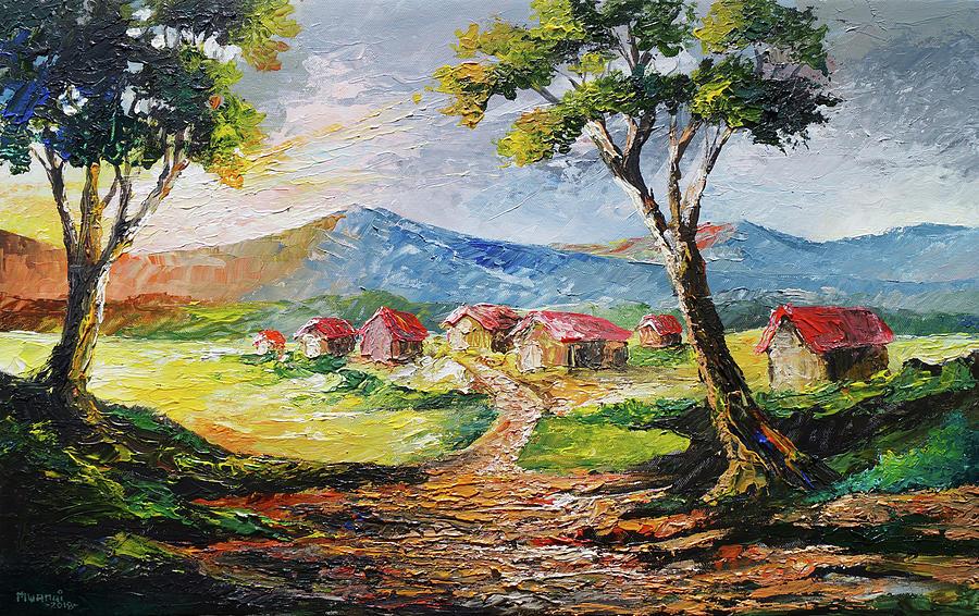 Red Roofs Painting by Anthony Mwangi