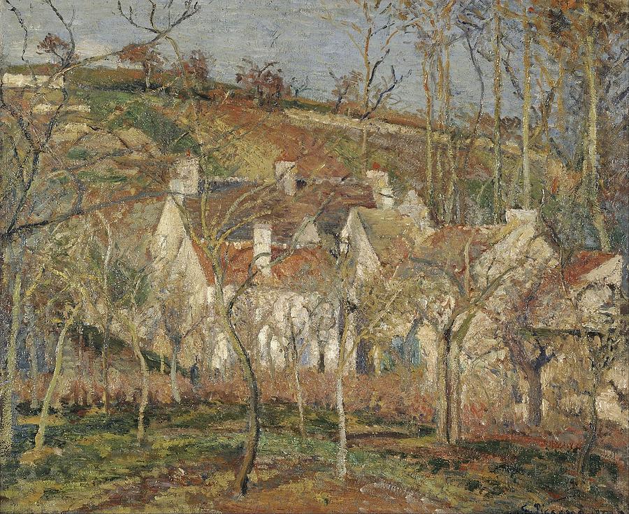 Red Roofs Corner of a Village Winter Les toits rouges coin de village effetdhiver Camille Piss Painting by Celestial Images