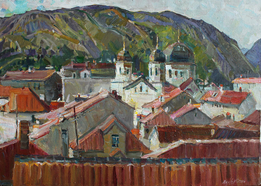Landscape Painting - Red roofs by Juliya Zhukova