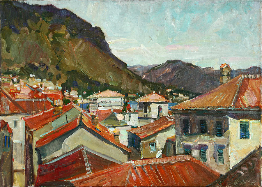 Summer Painting - Red roofs of Kotor by Juliya Zhukova