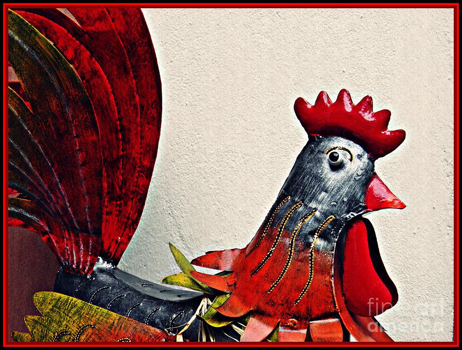 Bird Photograph - Red Rooster in Metal by Sarah Loft
