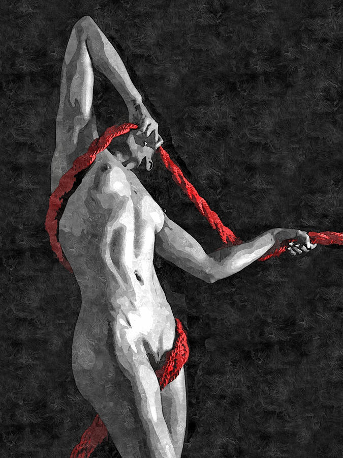 Abstract Painting - Red ropes - abstract bdsm, bondage play nude by BDSM Love