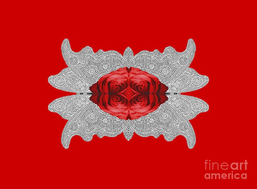 Red Rose Abstract on Digital Lace Digital Art by Linda Phelps