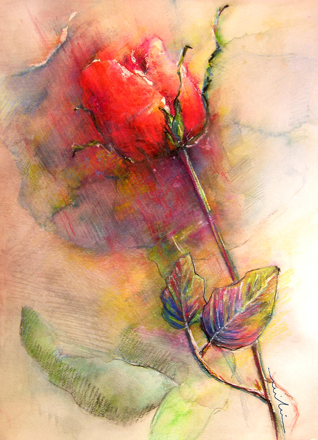 Red Rose from The Past Painting by Miki De Goodaboom