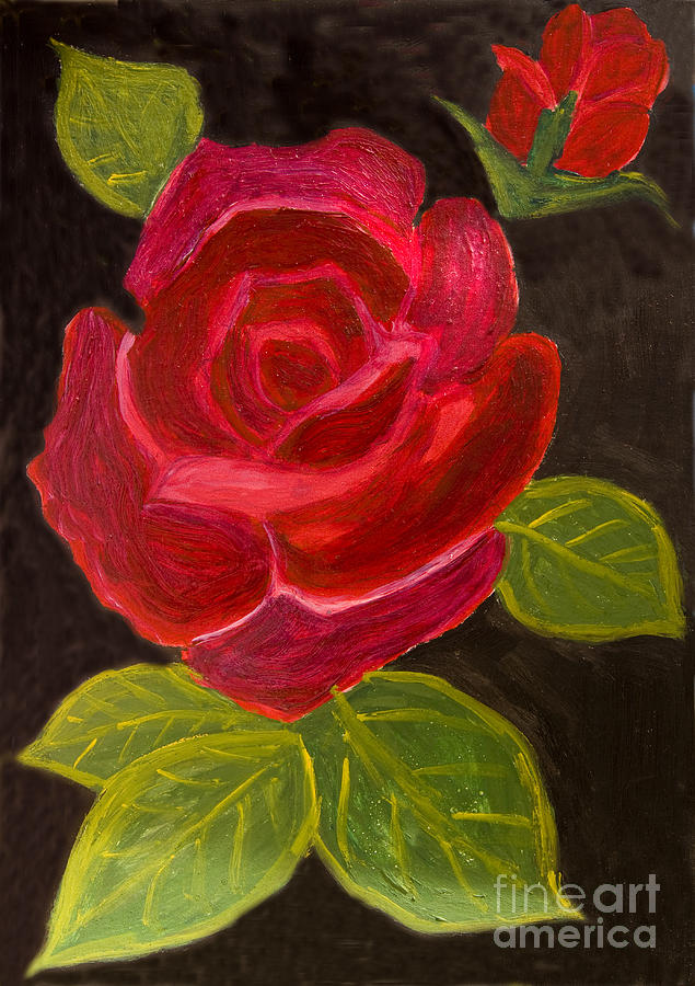 Red rose on black, oil painting Painting by Irina Afonskaya