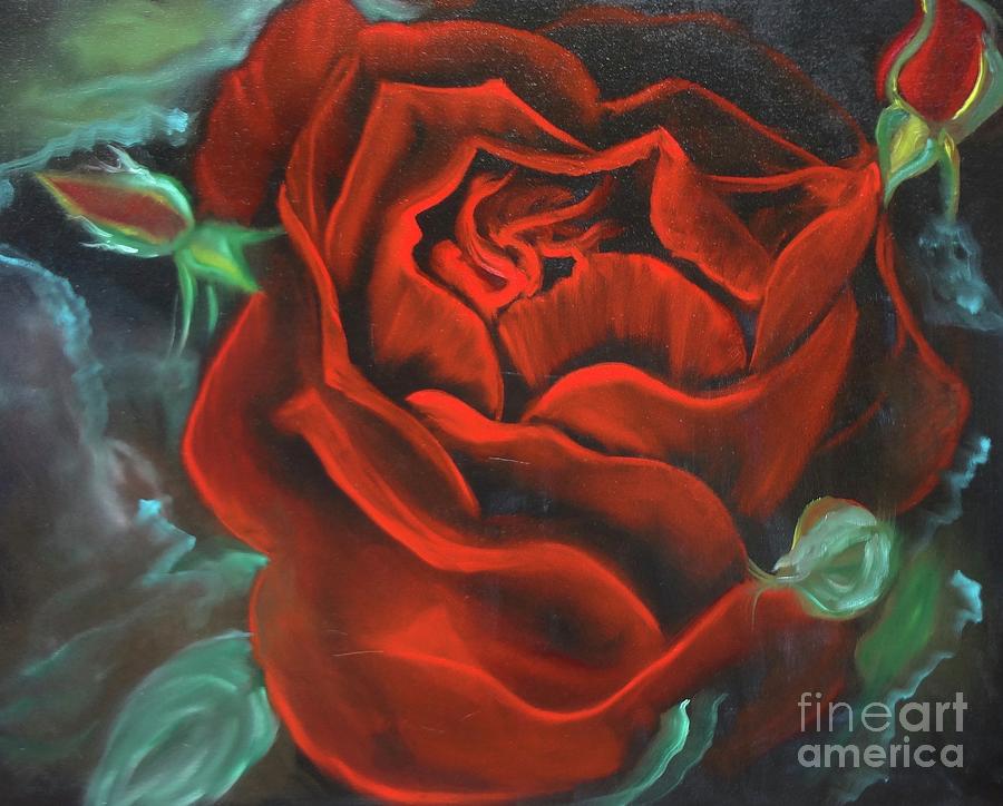 Red Rose Two Painting by Jenny Lee