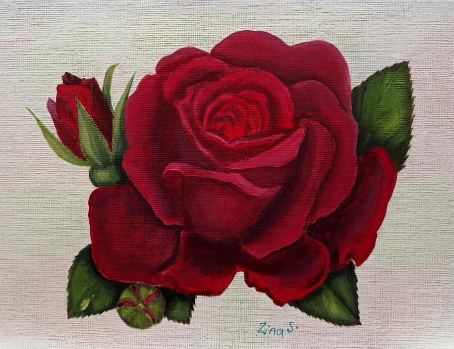 Flower Painting - Red rose by Zina Stromberg