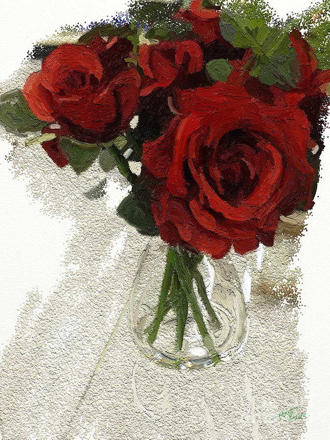 Still Life Digital Art - Red Roses and Glass still life 042216 1a by Henry Mills