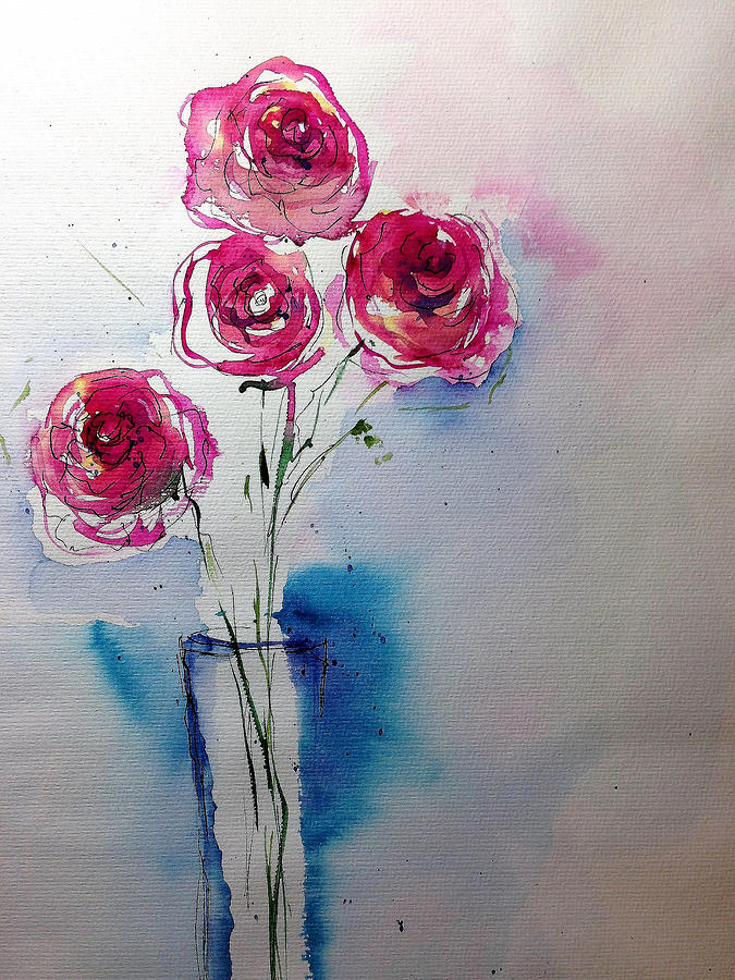 red Roses in blue  Painting by Britta Zehm