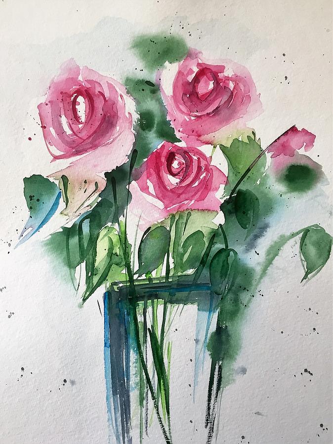 Red Roses In The Vase Painting by Britta Zehm