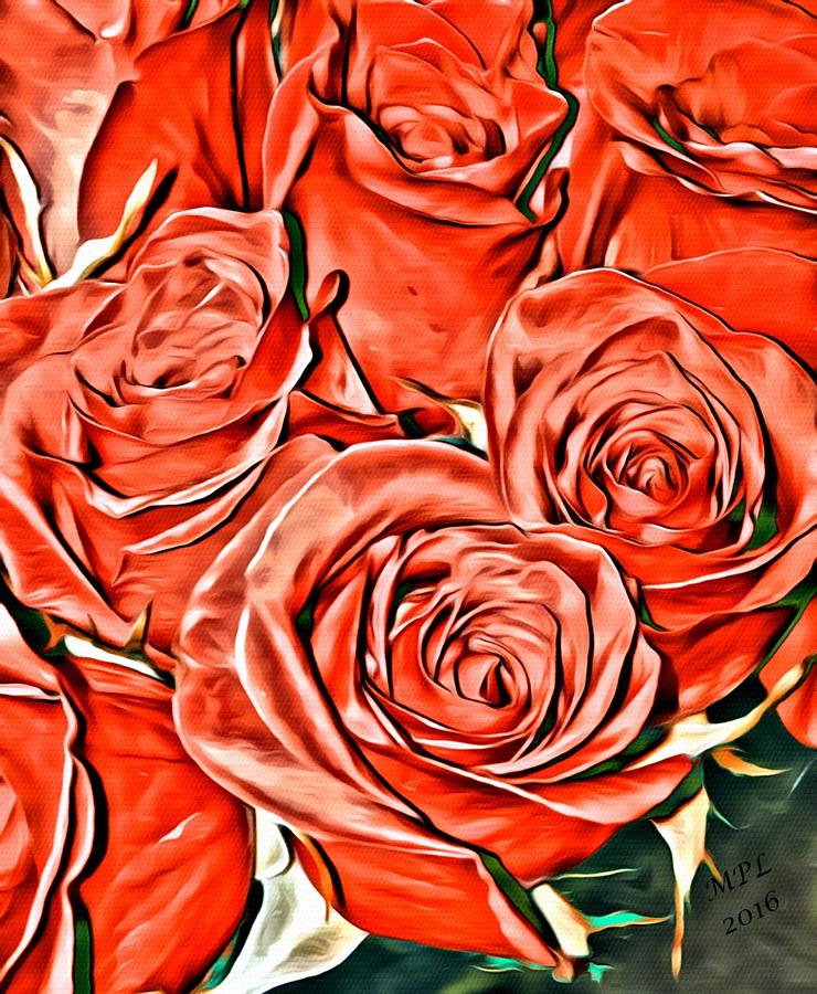 Red Roses Painting by Marian Lonzetta