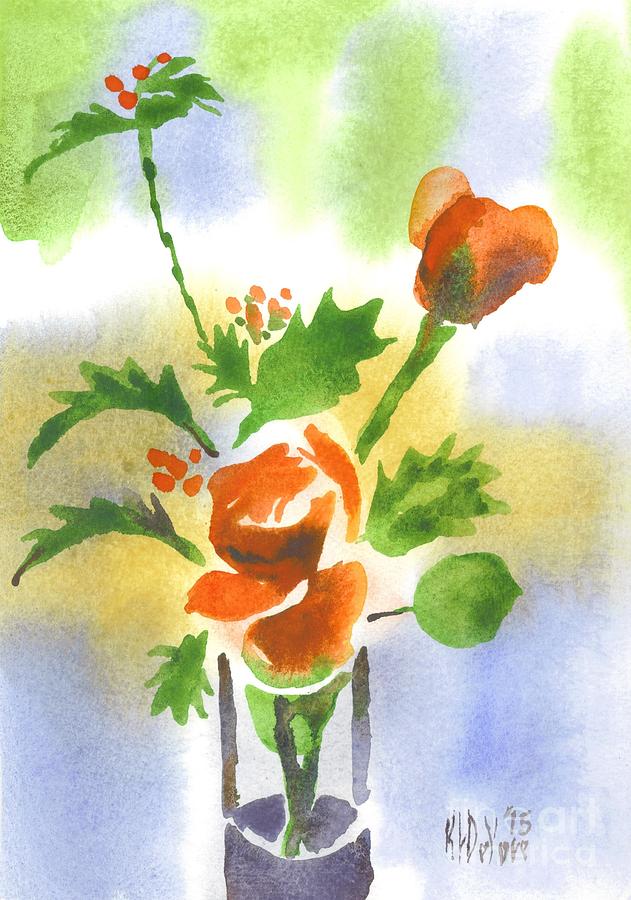 Red Roses with Holly Painting by Kip DeVore