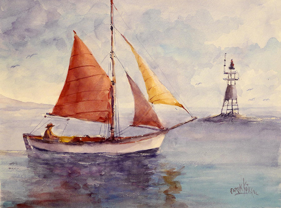 Red Sail... Painting by Faruk Koksal