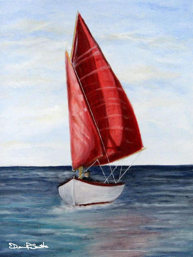 Sailboat Painting - Red Sail Serenity by Dennis Smith