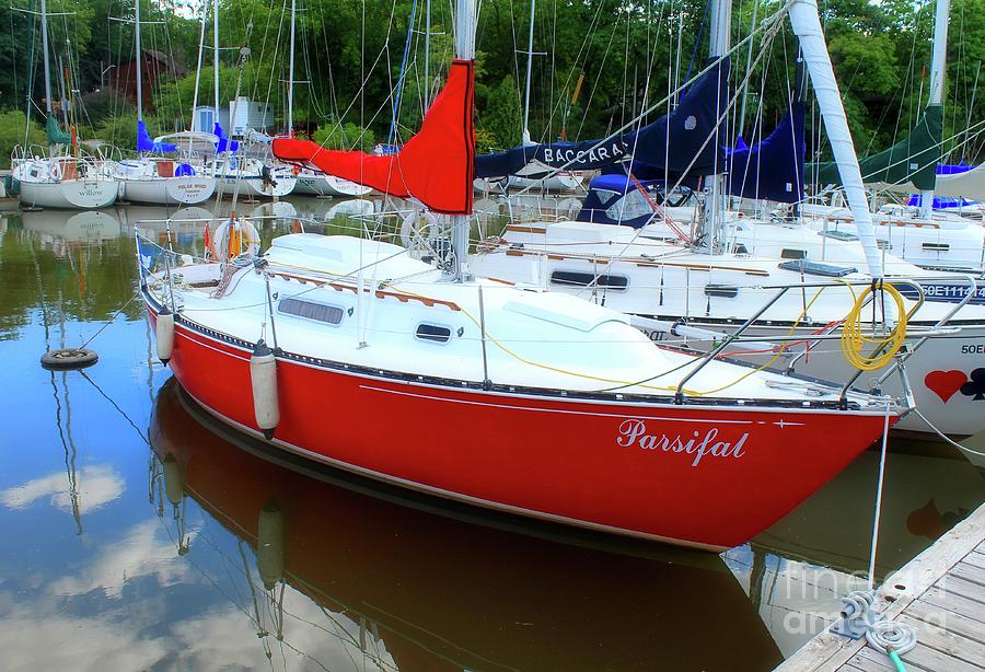 dark red sailboat