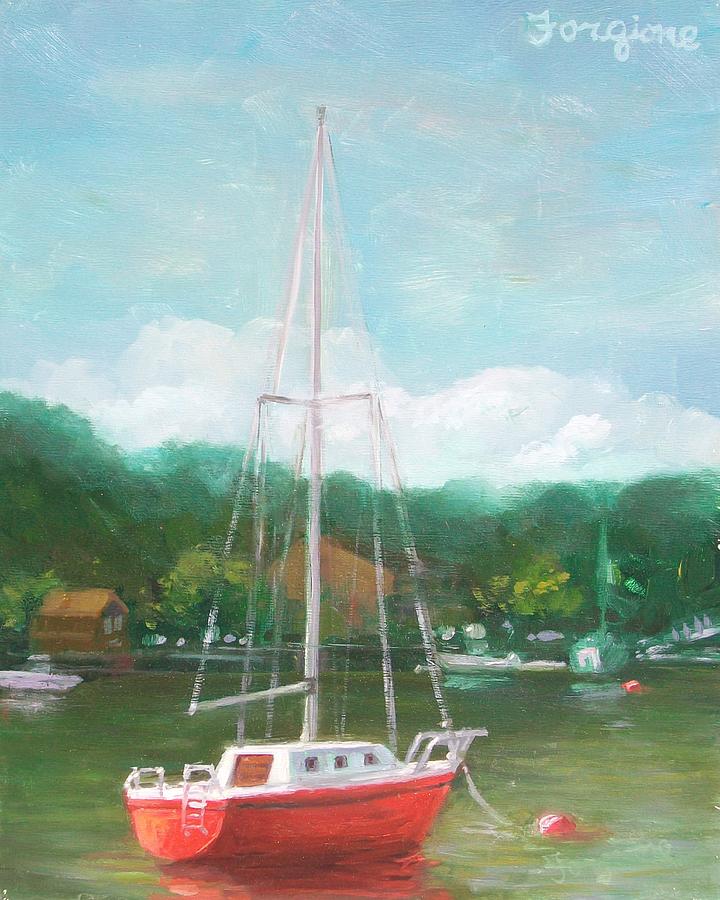 red sailboat painting