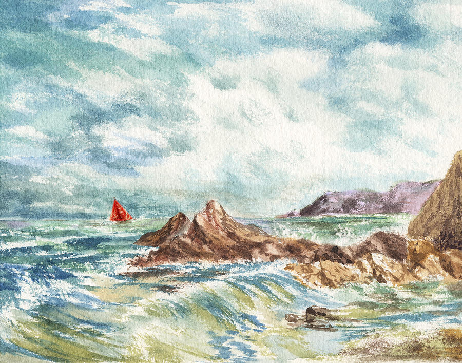 Red Sails At The Shore Painting by Irina Sztukowski