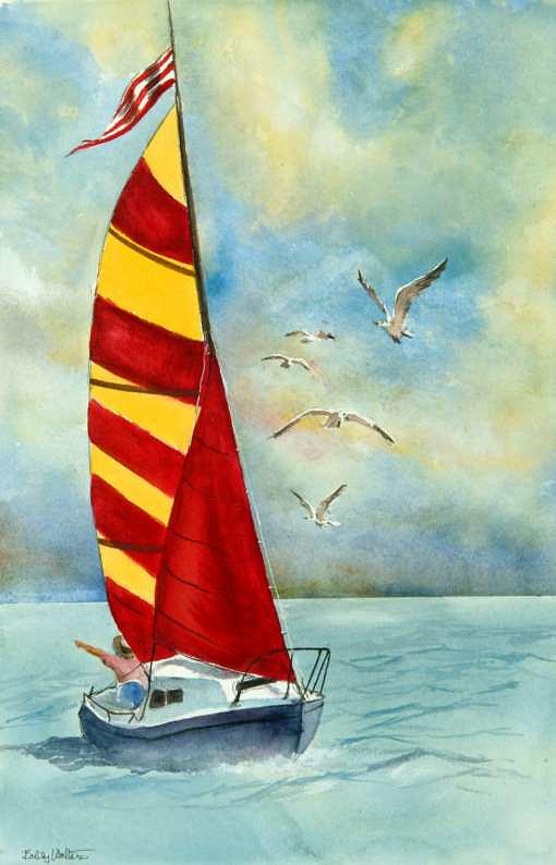 Red Sails Painting by Bobby Walters