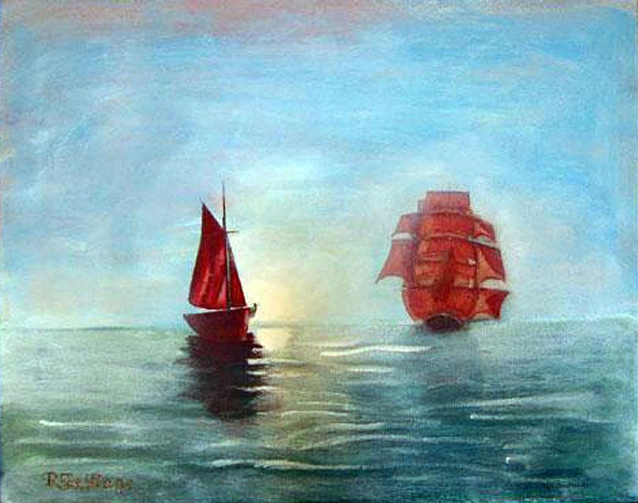Red Sails in the Sunset Painting by Richard Le Page