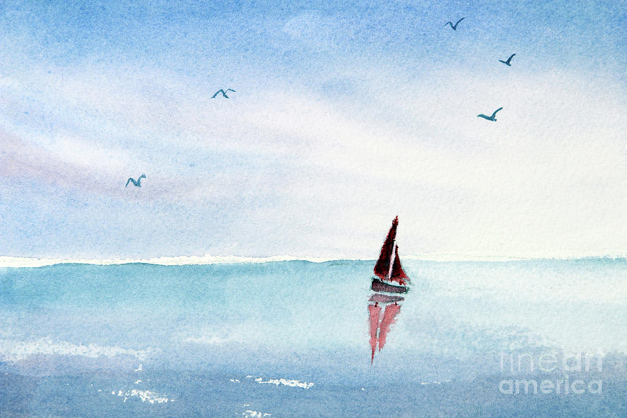 Red Sails on a Blue Sea Painting by Pattie Calfy