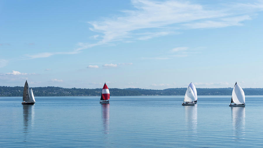 Red Sails Puget Sound Photograph by Cathy Anderson