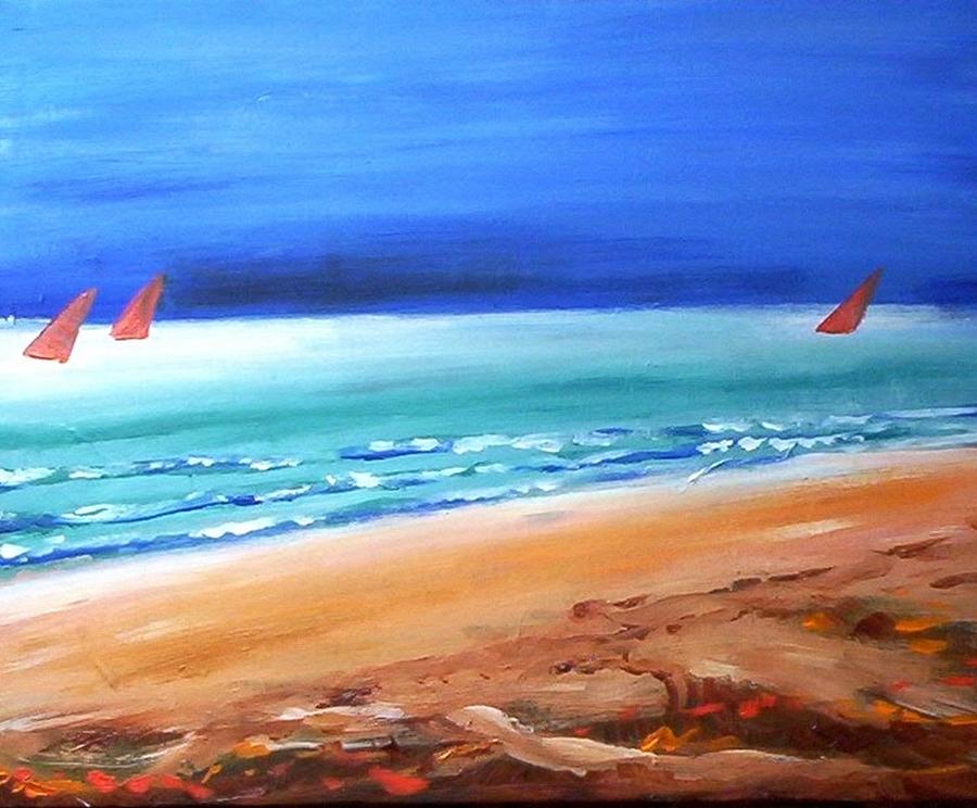 Beach Painting - Red Sails by Winsome Gunning