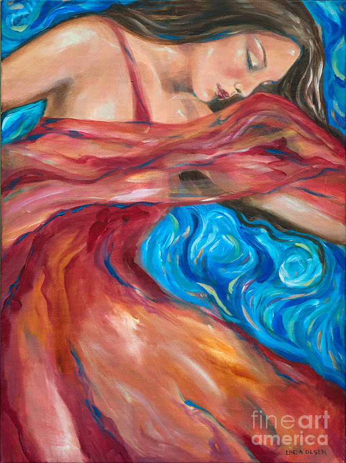 Red scarf Painting by Linda Olsen