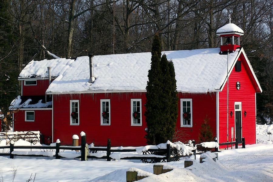 Red Schoolhouse at Christmas Photograph by Desiree Paquette