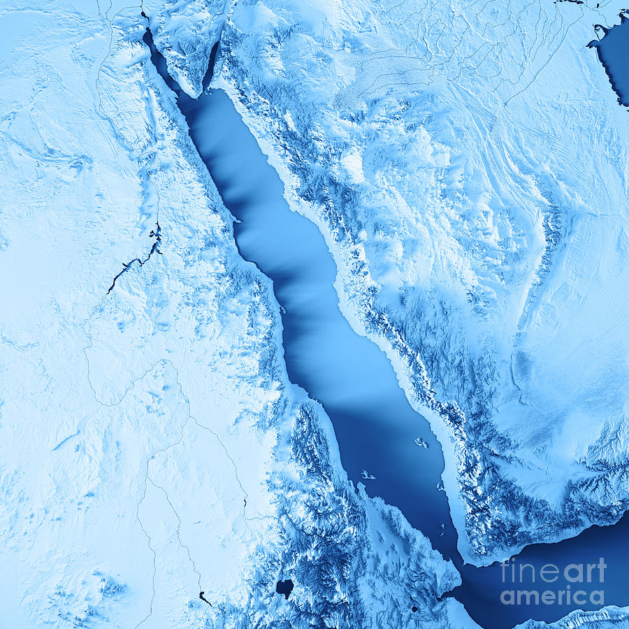 Red Sea Topographic Map Red Sea 3D Render Topographic Map Blue Digital Art by Frank 